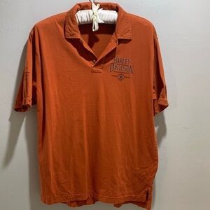 Harley Davidson Mens Short Sleeve Pullover Orange Polo Shirt Size Large